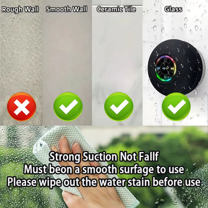 LED Light Wireless Bluetooth Speaker, IPX4 Waterproof with Suction Cup, Mini Portable Stereo Loudspeaker for Outdoor & Bathroom