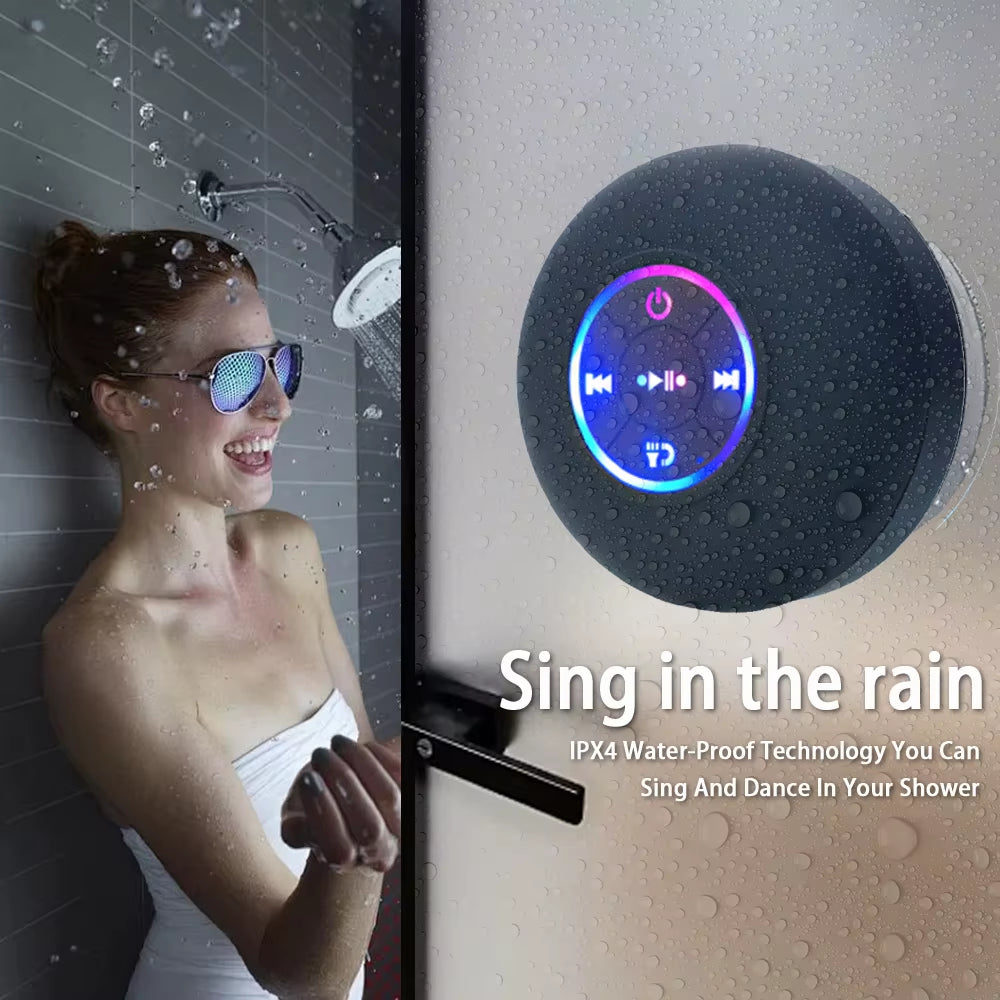 LED Light Wireless Bluetooth Speaker, IPX4 Waterproof with Suction Cup, Mini Portable Stereo Loudspeaker for Outdoor & Bathroom