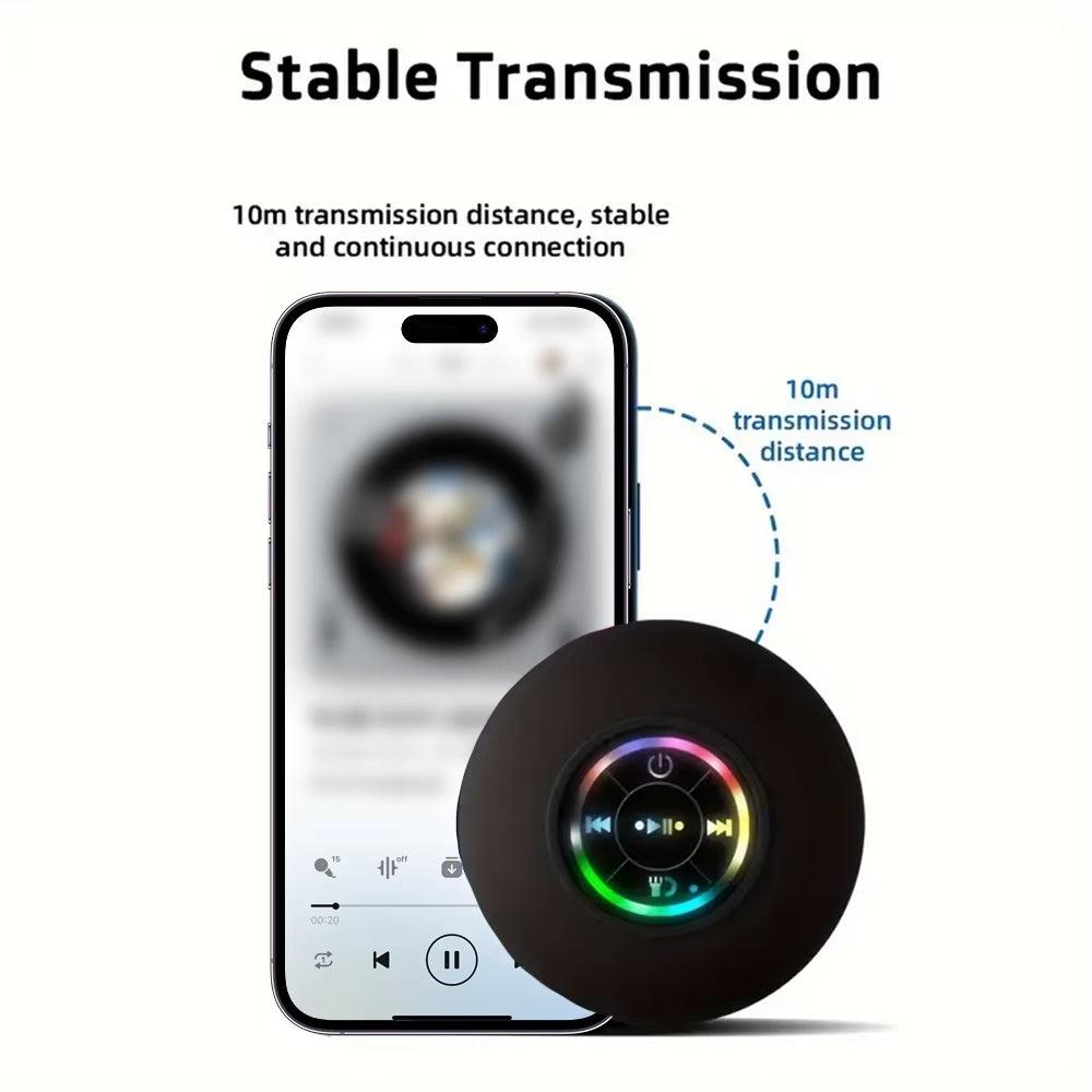 LED Light Wireless Bluetooth Speaker, IPX4 Waterproof with Suction Cup, Mini Portable Stereo Loudspeaker for Outdoor & Bathroom