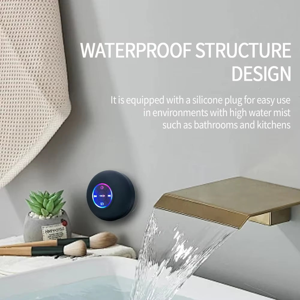 LED Light Wireless Bluetooth Speaker, IPX4 Waterproof with Suction Cup, Mini Portable Stereo Loudspeaker for Outdoor & Bathroom